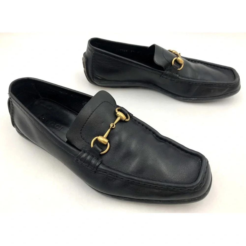 Gucci Men's Black Leather Loafers w/ Gold-Tone Horsebit Detail - Size 9.5 (+COA)